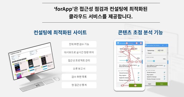 정보접근성 전문기업인 ㈜에스씨이코리아(SCE Korea)가 개발한 모바일 접근성 점검 솔루션(forApp) 구현도.(자료=㈜에스씨이코리아)